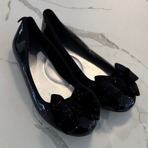 Cat & Jack Shiny Black Flats with Bow